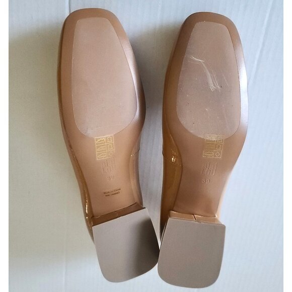 Anthropologie Bibi Lou Heeled Ballet Pumps Patent Leather Shoes Bow EU 39 Camel - Picture 7 of 9
